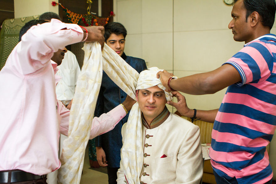 Indian Couple Getting Ready On Their Wedding Day