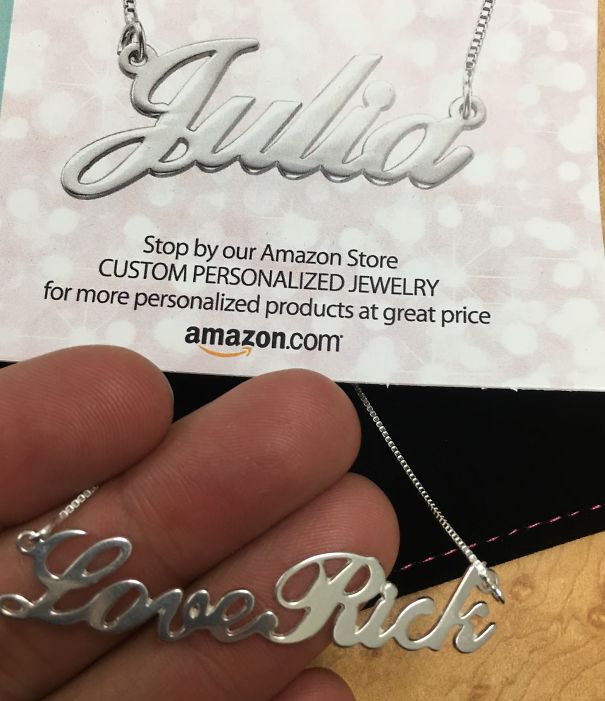 Ordered A Necklace With "julia" And They Asked What I Want Inscribed. I Wrote, "love, Rick". This Is What I Got.