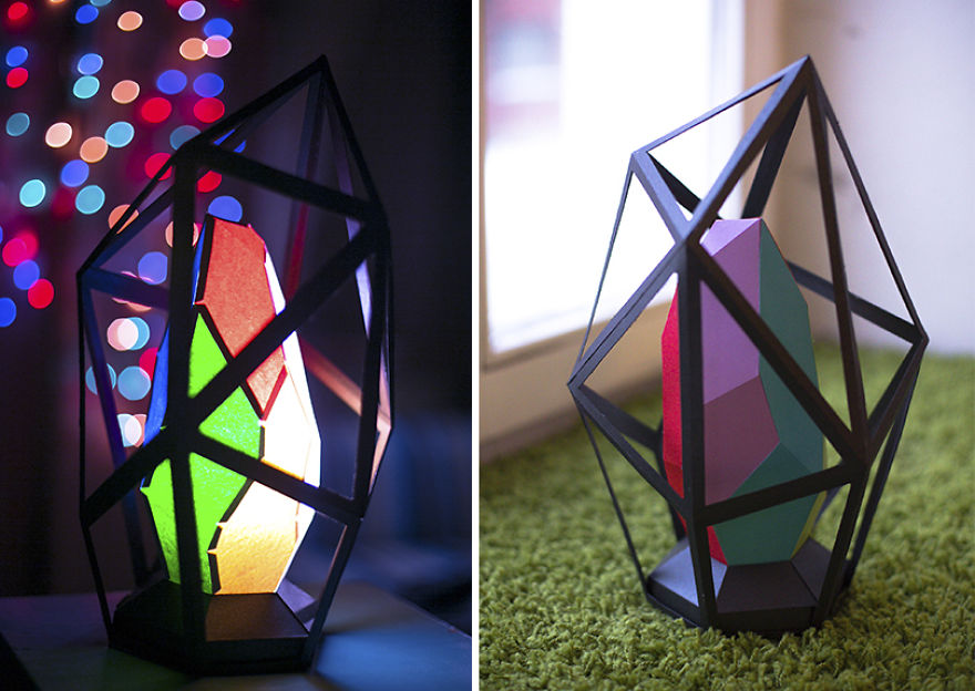 Artist Creates Diamond-Shaped Paper Lamps