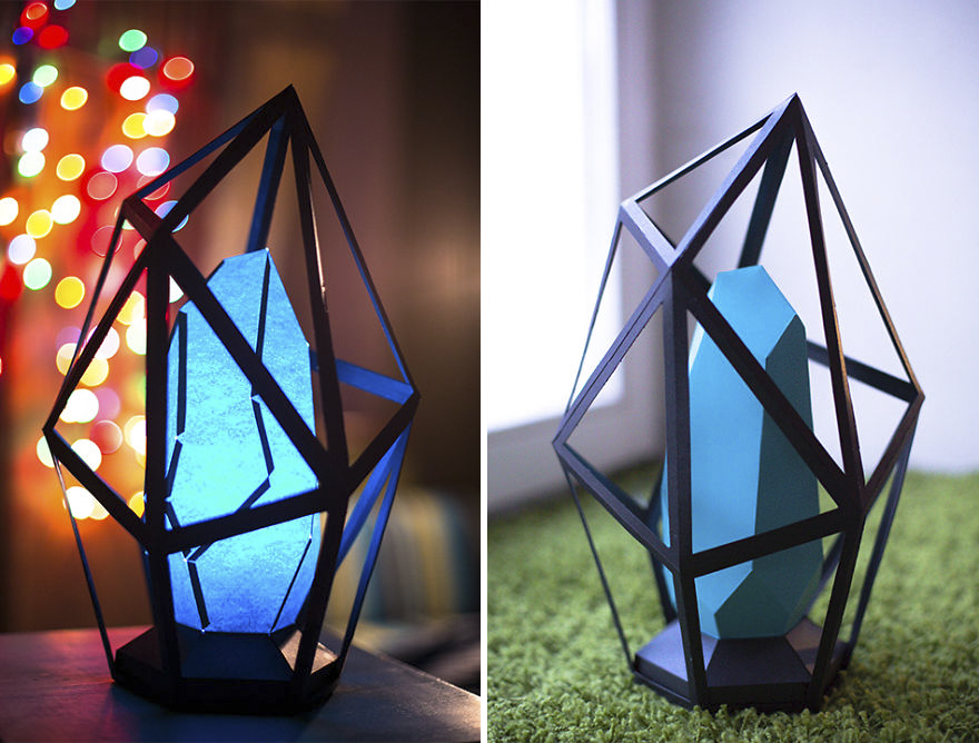 Artist Creates Diamond-Shaped Paper Lamps
