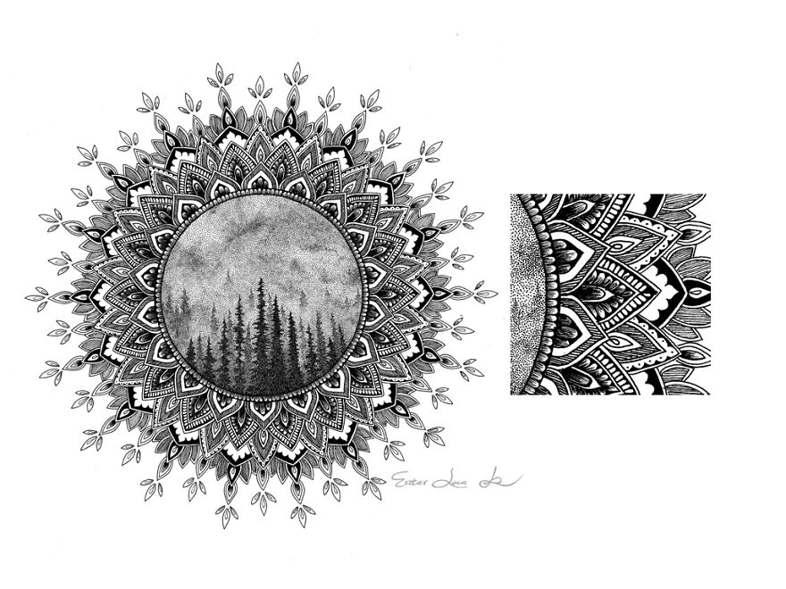 Intricate Freehand Drawn Mandalas That I Made Of Lines And Tiny Dots Inspired By Nature