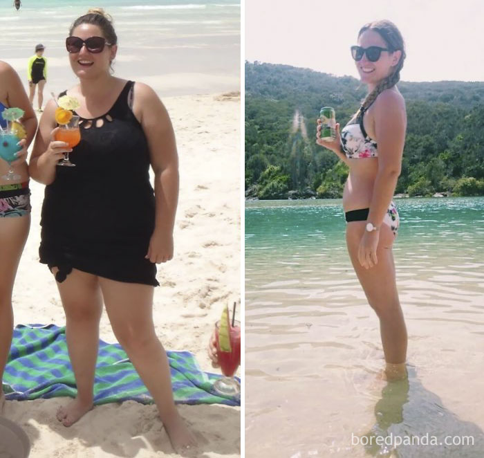 One Year Difference And 37kg, But I Still Enjoy A Beverage On The Beach
