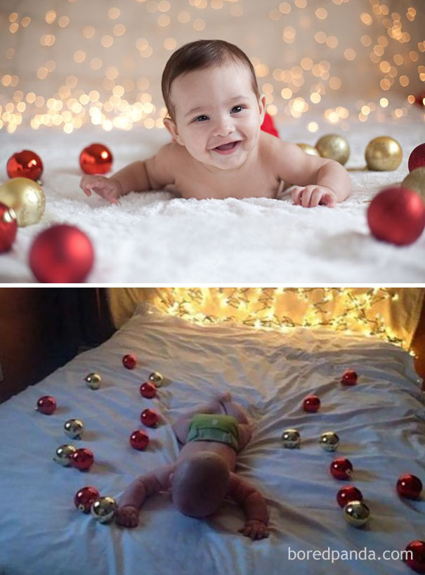 Baby Surrounded By Christmas Tree Ornaments. Nailed It