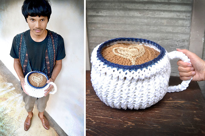 Knitted Coffee Latte Pillow