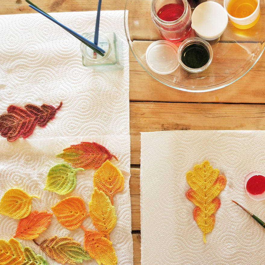I Create Crochet Autumn Leaves And Paint Them By Hand