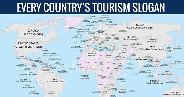 Map Reveals Every Country's Tourism Slogan | Bored Panda
