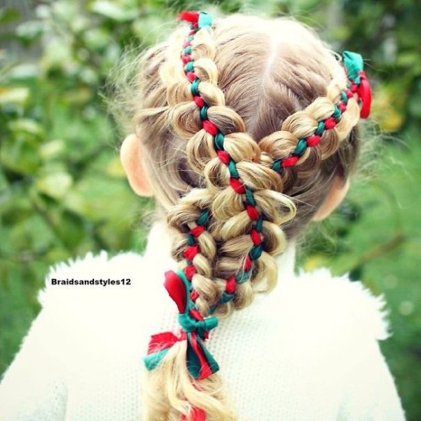Beautiful Braid With Christmas Ribbons