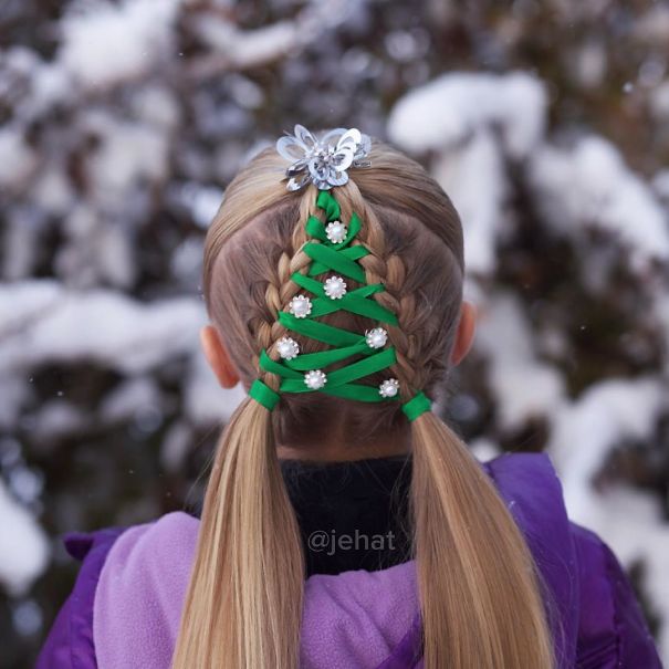 Christmas Tree Braid With Green Ribbon