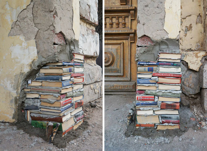 Russian Urban Interventionist Andrey Syaylev Fixed Library Walls With Old Books