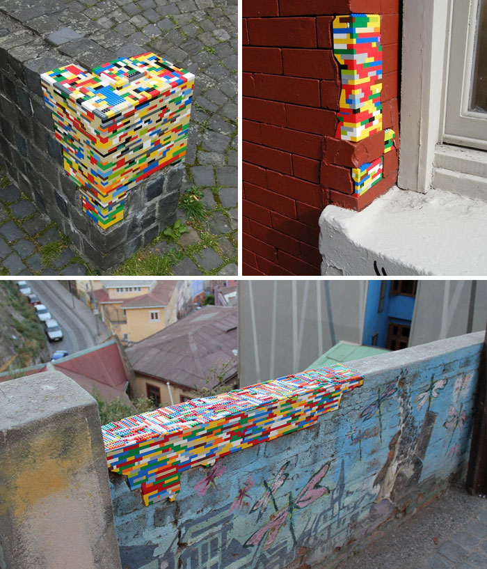 Lego Pieces Are Used To Repair And Fill Holes In Broken Walls