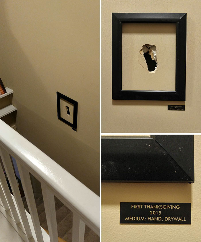 My Boyfriend Fell Down Our Stairs On Thanksgiving Day. Instead Of Fixing The Hole, We Got Creative