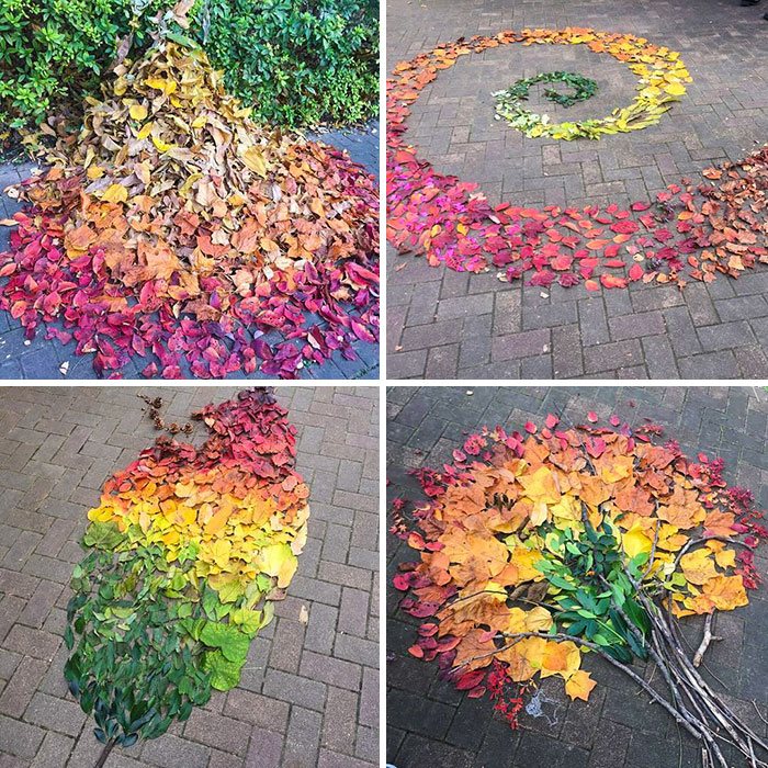 Los japoneses se vuelven locos con las hojas caídas y las convierten en arte