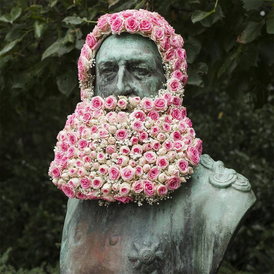 Florist Decorates Statues With Flower Beards And Crowns To Remind About Forgotten Monuments