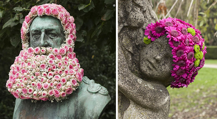 Florist Decorates Statues With Flower Beards And Crowns To Remind About Forgotten Monuments