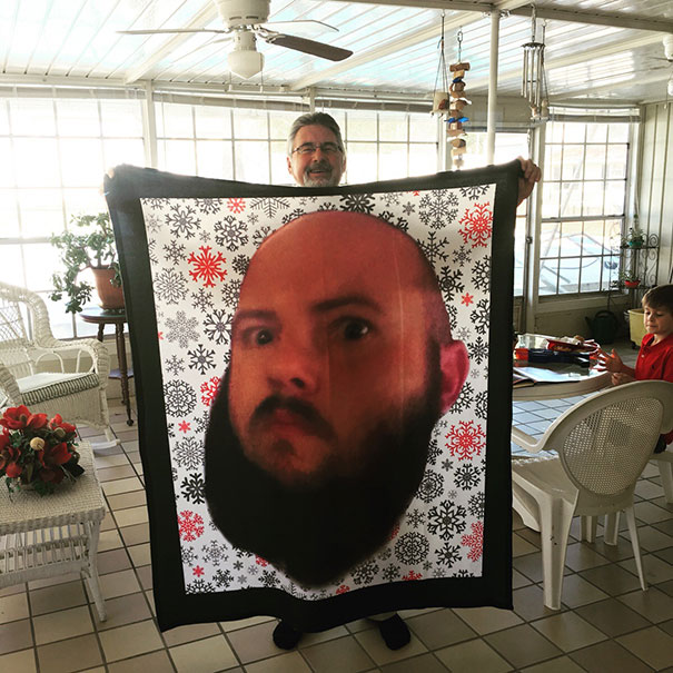 Gave My Dad A Blanket With My Face On It, Because I've Always Wanted To Give Someone A Blanket With My Face On It