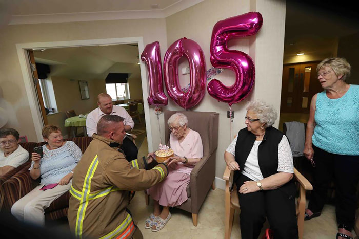 This 105-Year-Old Woman Had Only One Birthday Wish – A “Fireman With Tattoos”