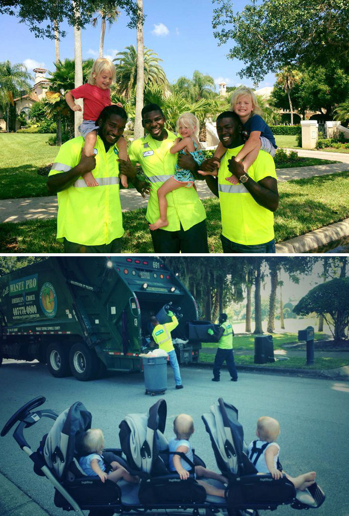 2-Year-Old Triplets Become Best Friends With Their Garbage Collectors