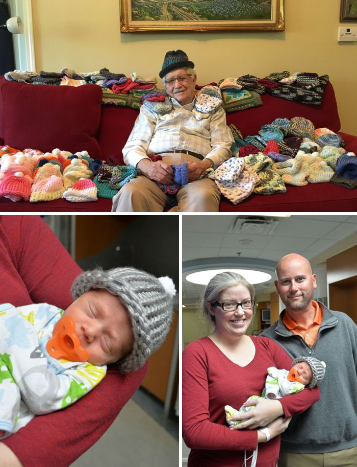 86-Year-Old Teaches Himself To Knit To Make Little Caps For Premature Babies