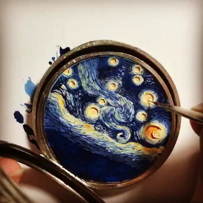 I Created A 'Starry Night' Miniature Painting Inside A Vintage Pocket Watch
