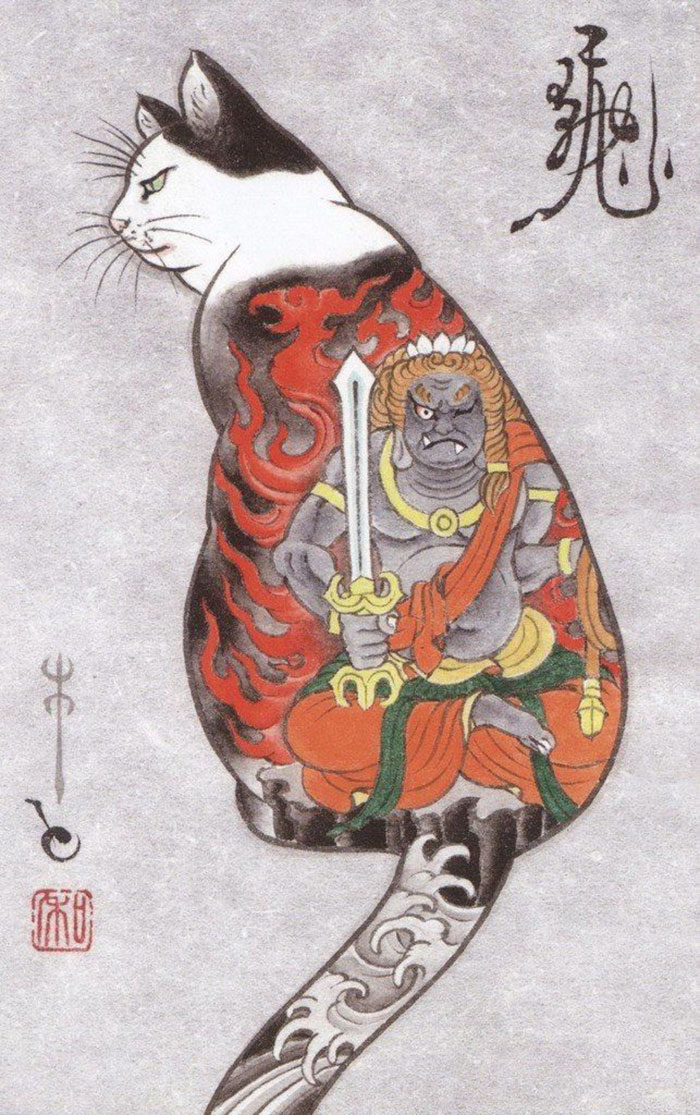 japanese-tattoo-paintings-monmon-cats-kazuaki-horitomo-13