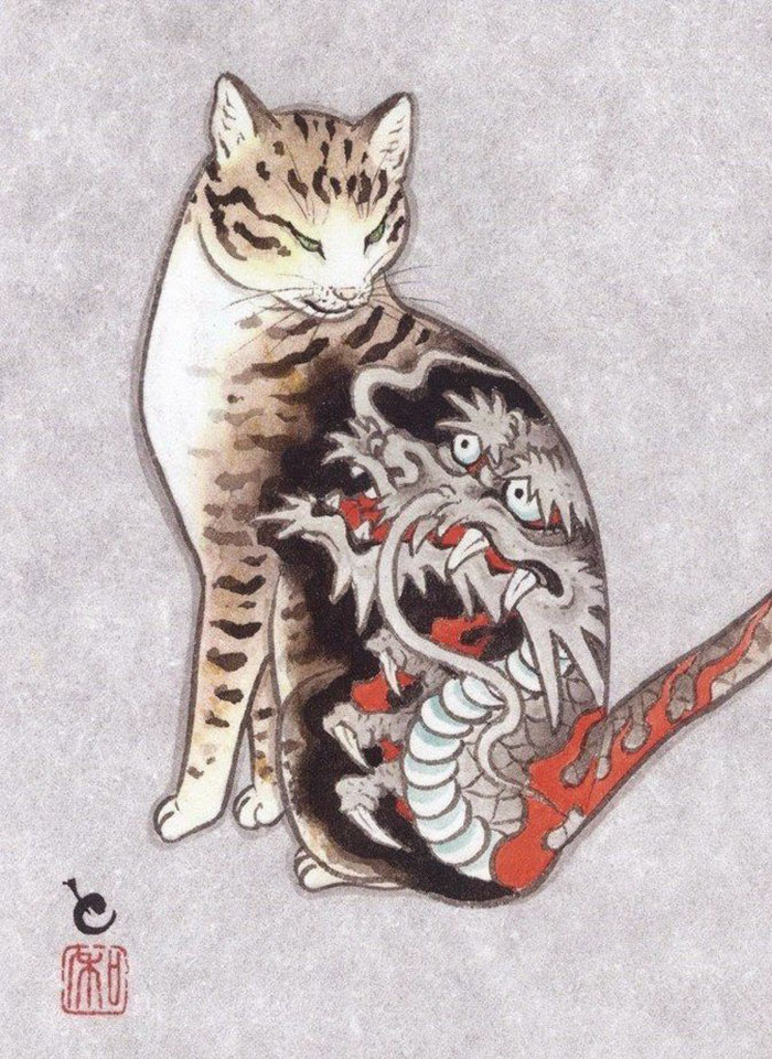 japanese-tattoo-paintings-monmon-cats-kazuaki-horitomo-15
