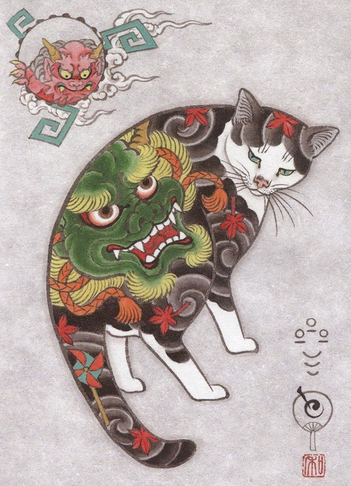 japanese-tattoo-paintings-monmon-cats-kazuaki-horitomo-28