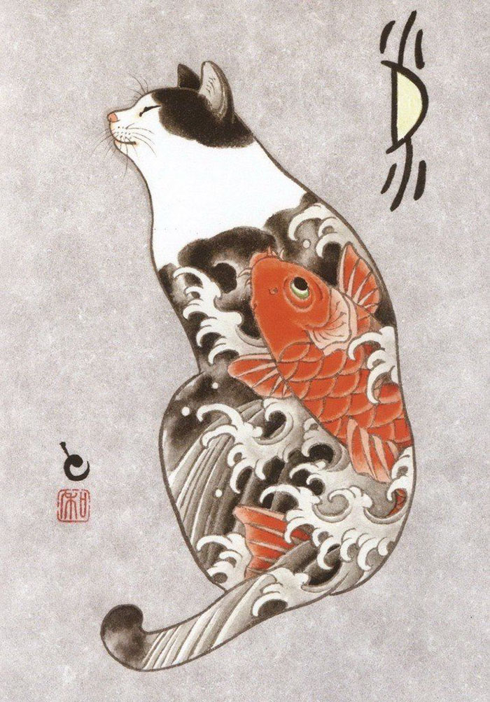 Cats Tattooing Each Other In Surreal Japanese Ink Wash Paintings