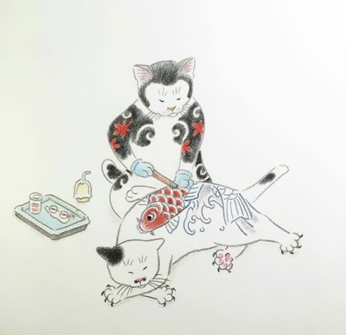 japanese-tattoo-paintings-monmon-cats-kazuaki-horitomo-45