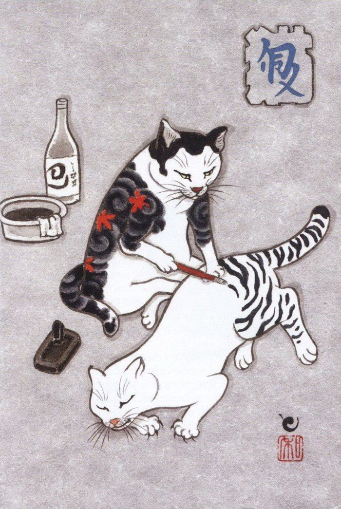 japanese-tattoo-paintings-monmon-cats-kazuaki-horitomo-9