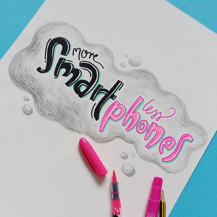 Ironic Hand Lettered Series Of Illustrations About Our Contemporary Lifestyle