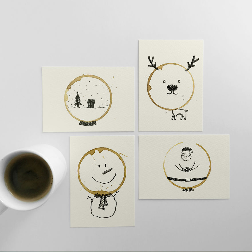 These Christmas Cards Are Completed Only After You Add Coffee To Them