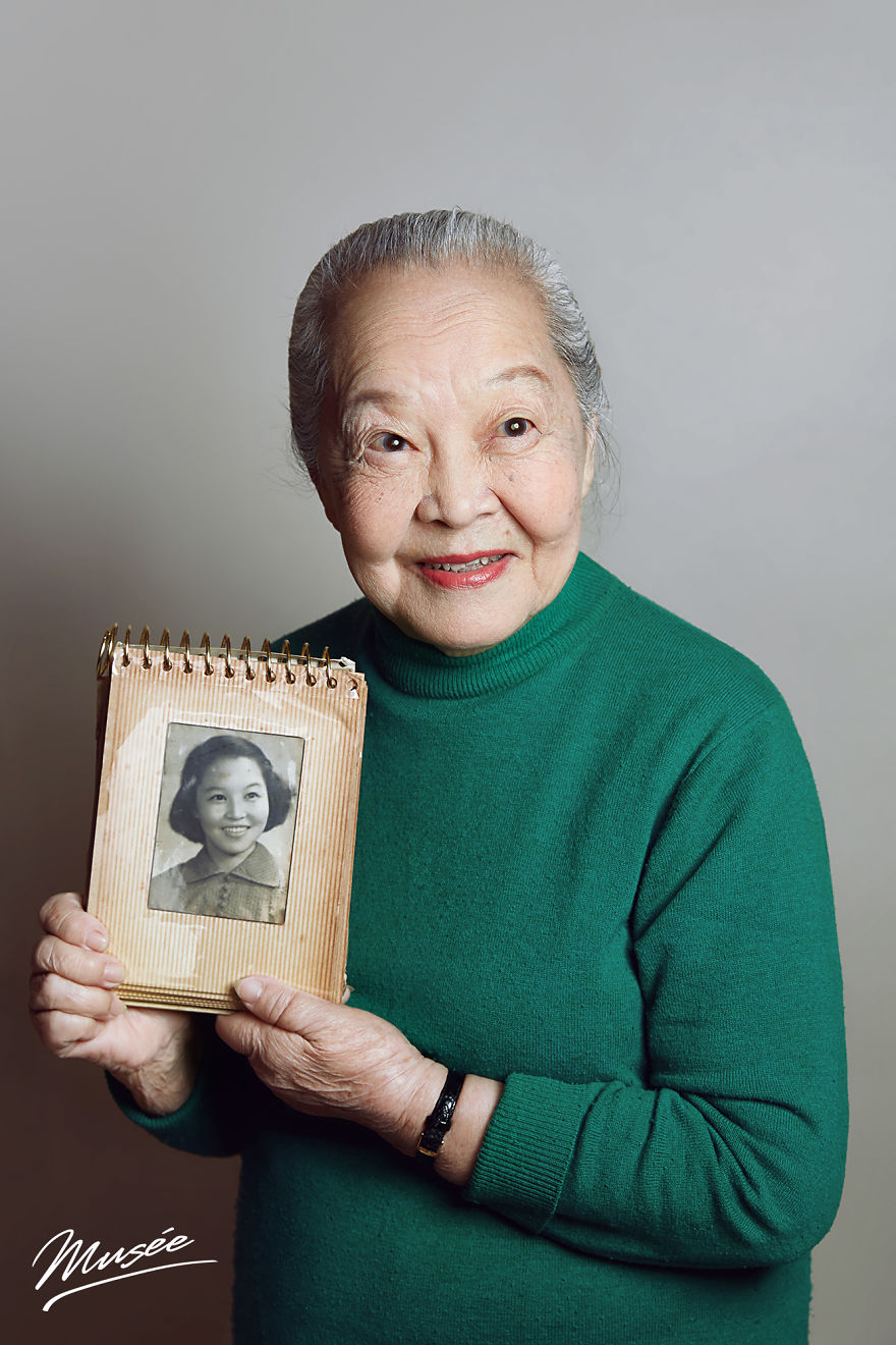 We Took Portraits For The Elderly People, Holding Pictures From Their Youth