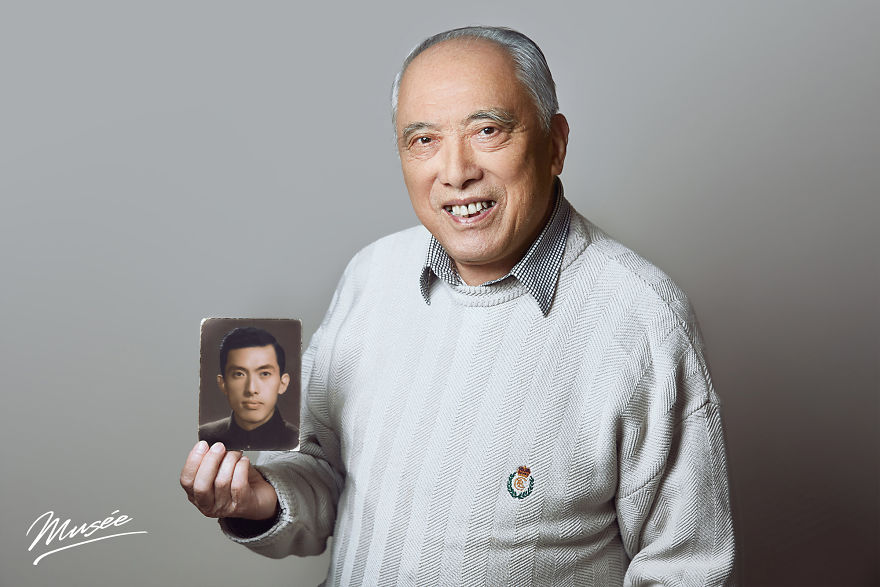 We Took Portraits For The Elderly People, Holding Pictures From Their Youth
