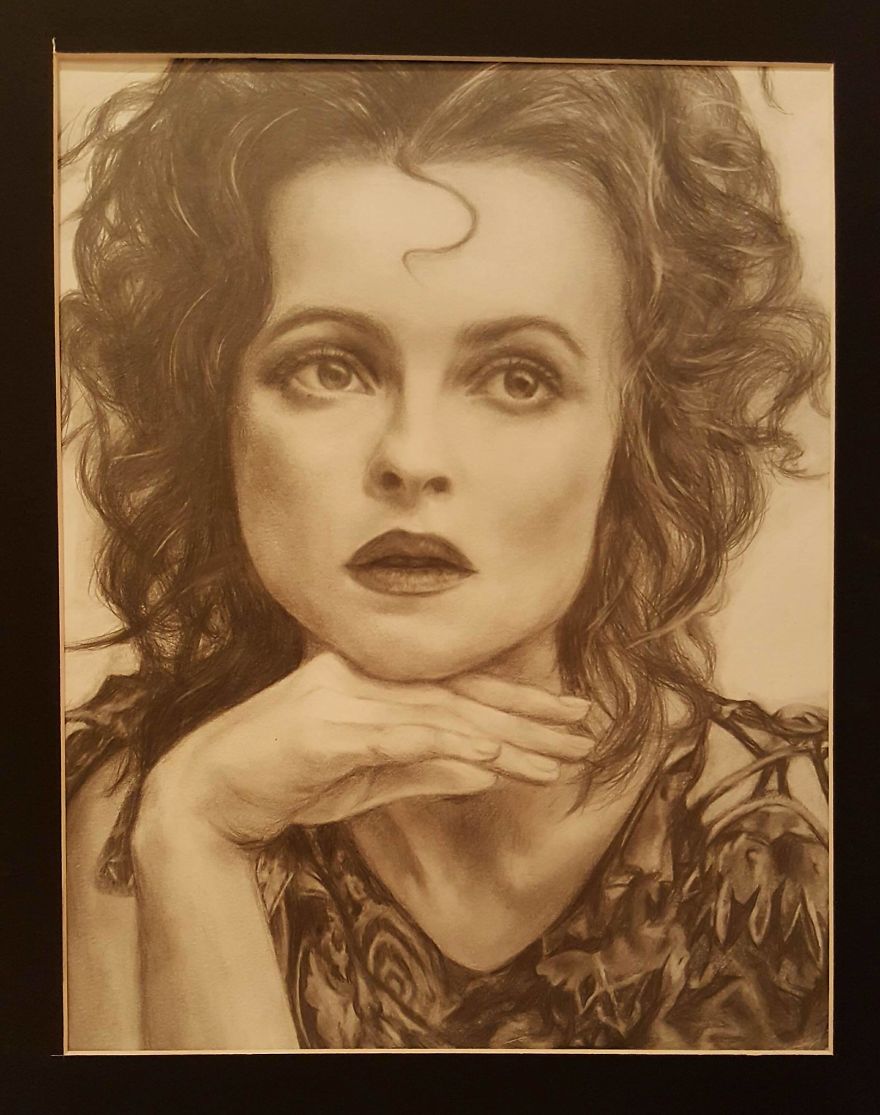 Drawing Of Helena Bonham Carter Using Only A Mechanical Pencil