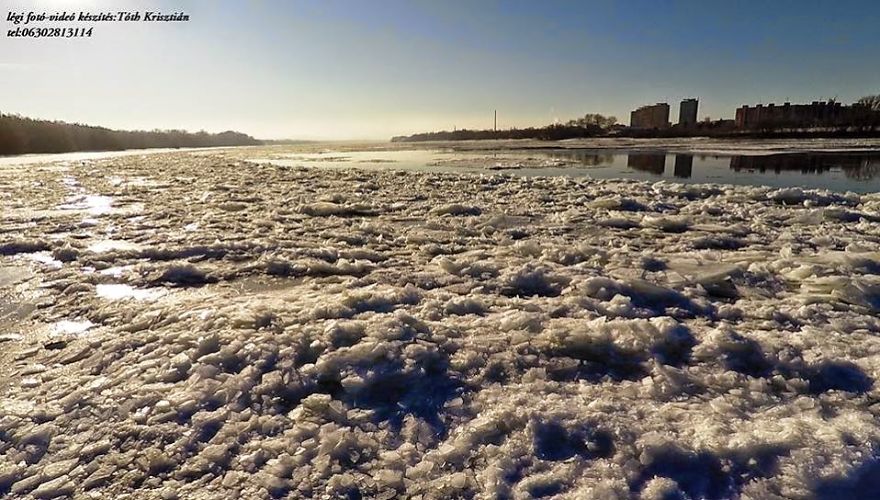 Hungary, The Danube In Esztergom Ice Breaking (aerial Photography And Aerial Video)
