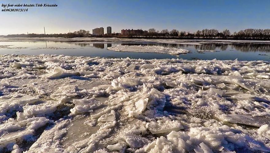 Hungary, The Danube In Esztergom Ice Breaking (aerial Photography And Aerial Video)