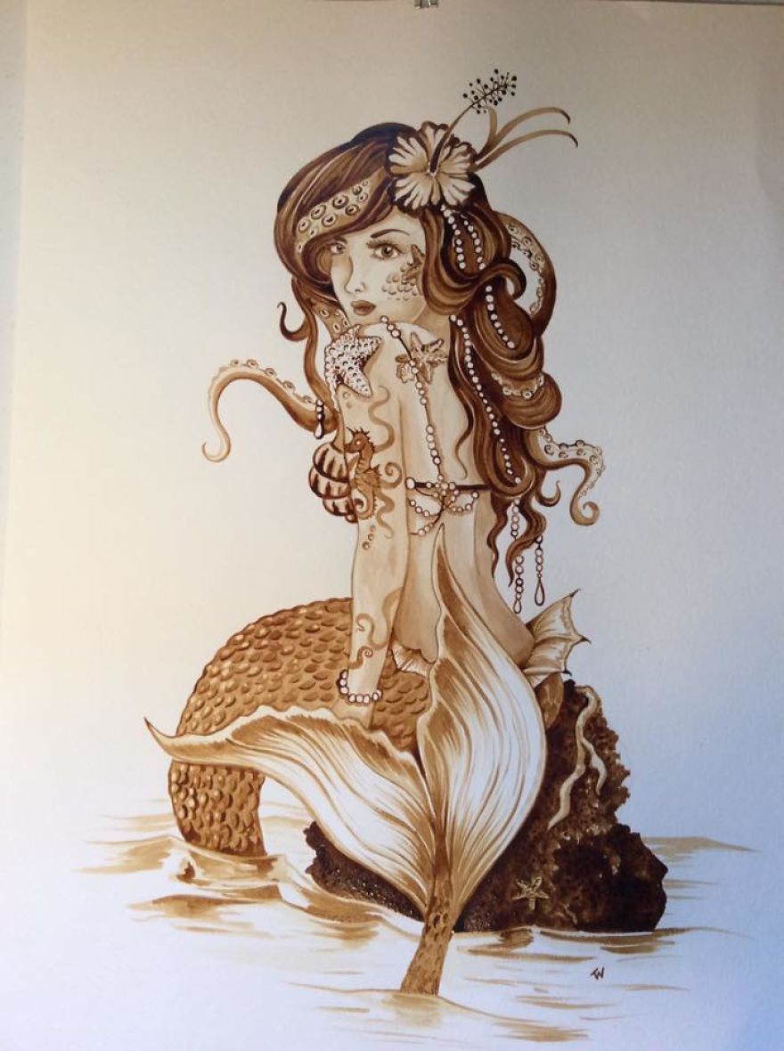 I Made Some Marvelous Mermaids Using Only Coffee As "Paint"