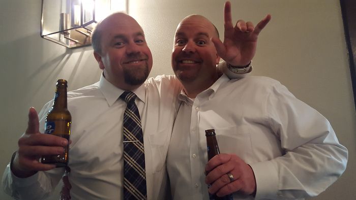My Manager (right) Ran Into His Doppelganger At Out Company Christmas Party, I Work For A Huge Company With Locations All Over Wyoming.