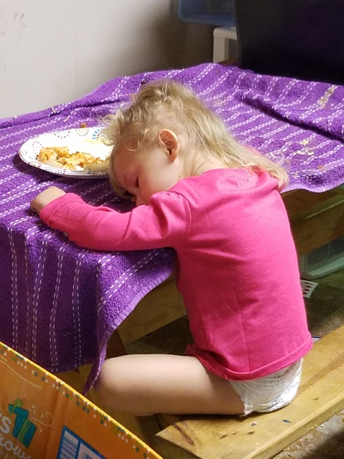Little Butt Didn't Want To Eat Dinner...she Told Us She Was Going To Bed. 1 Minute Later She Was Snoring...2 Year Olds And Their Mind Set.