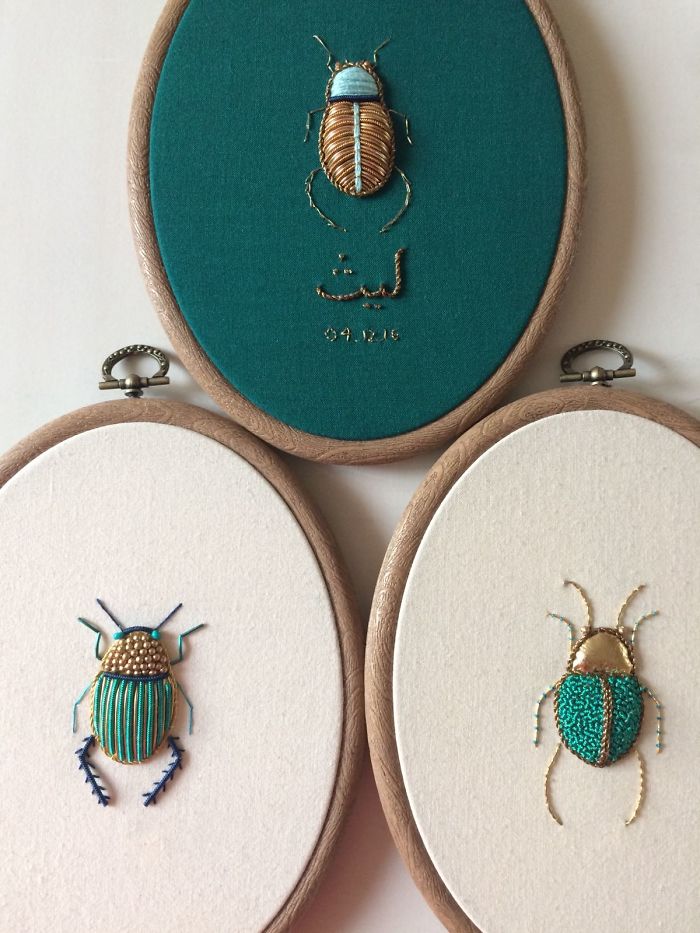 I Create Embroidered Art Inspired By Entomology And Botanical Illustrations
