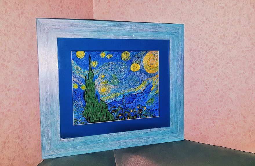 I ‘Painted’ Vincent Van Gogh’s ‘The Starry Night’ Using Needle And Thread