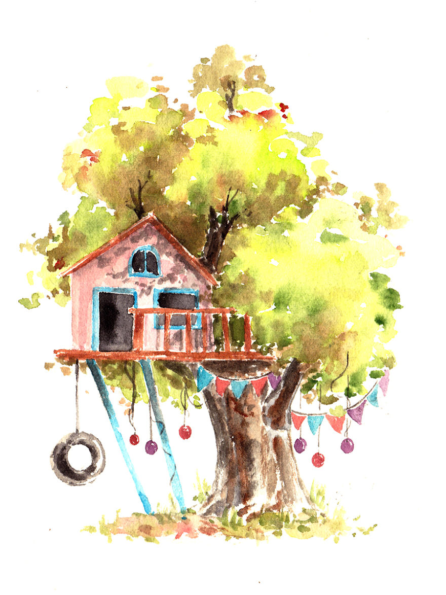 I Use Watercolours To Paint Whimsical Tree Houses | Bored ...