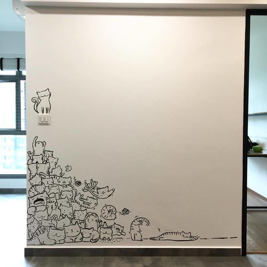 I Painted A Mountain Of Cats On A Blank Wall To Bring It To Life