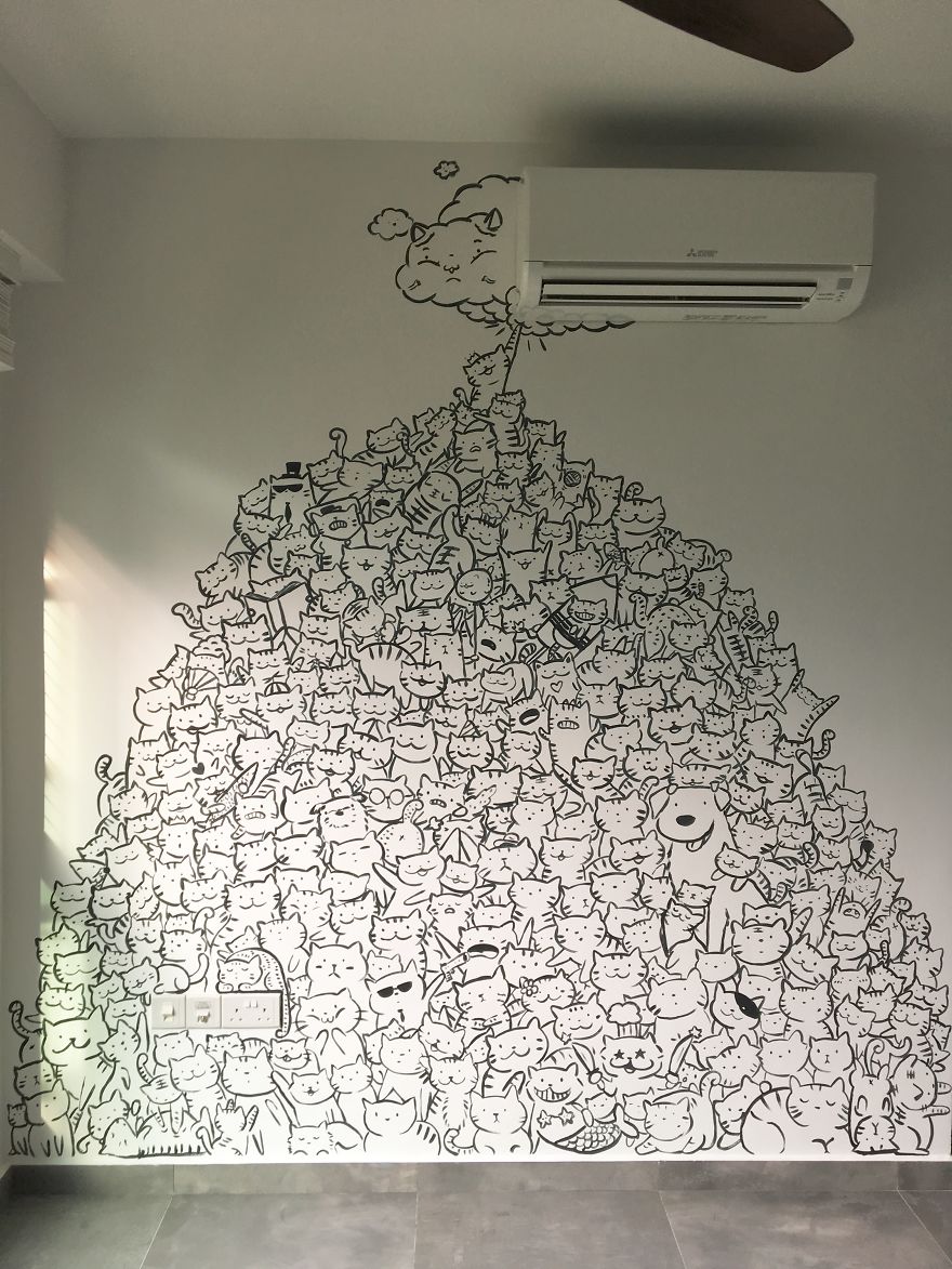 I Painted A Mountain Of Cats On A Blank Wall To Bring It To Life