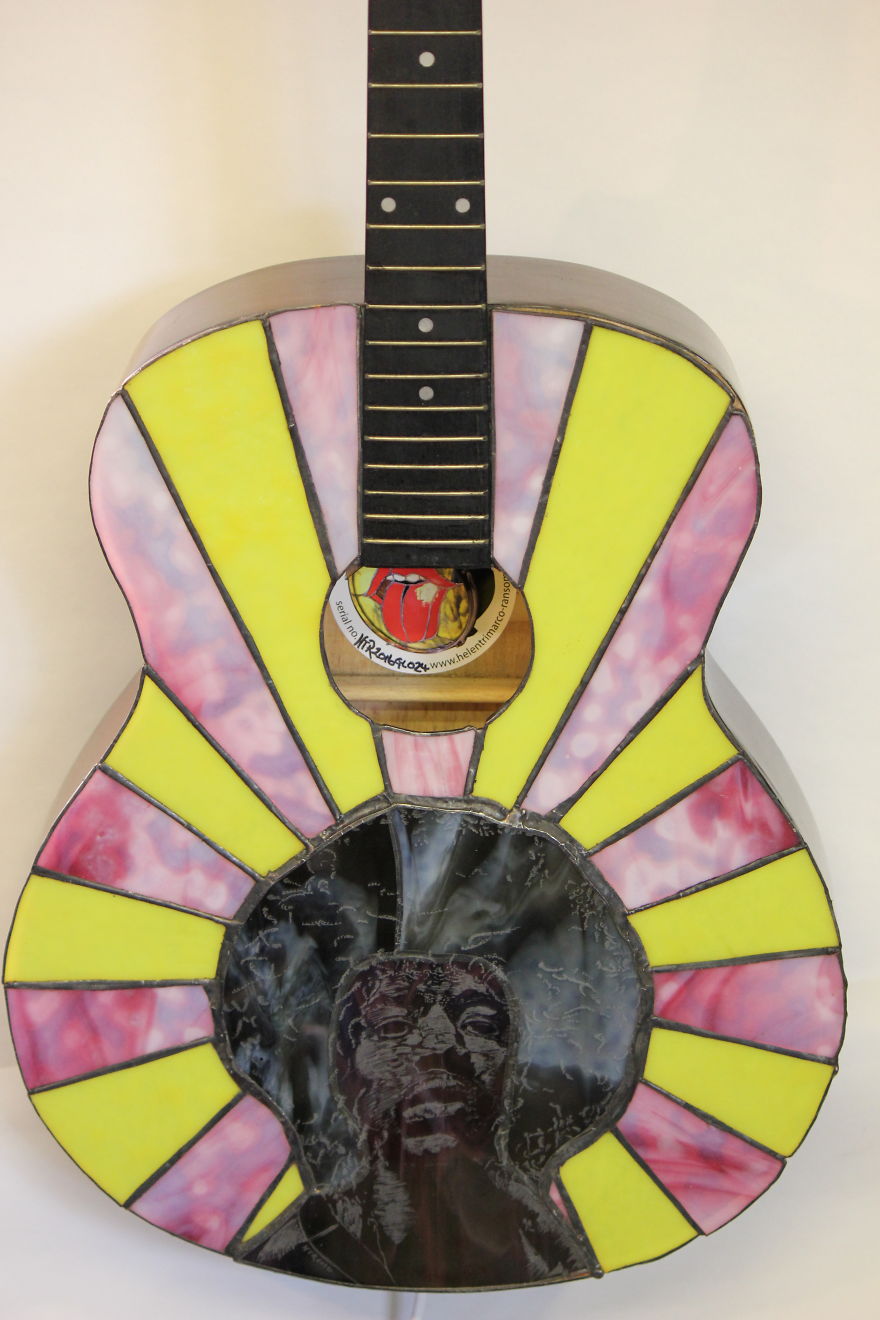 I Put Stained Glass Art Into Guitars And Other Instruments To Make Them Into Funky Lamps & Tables.