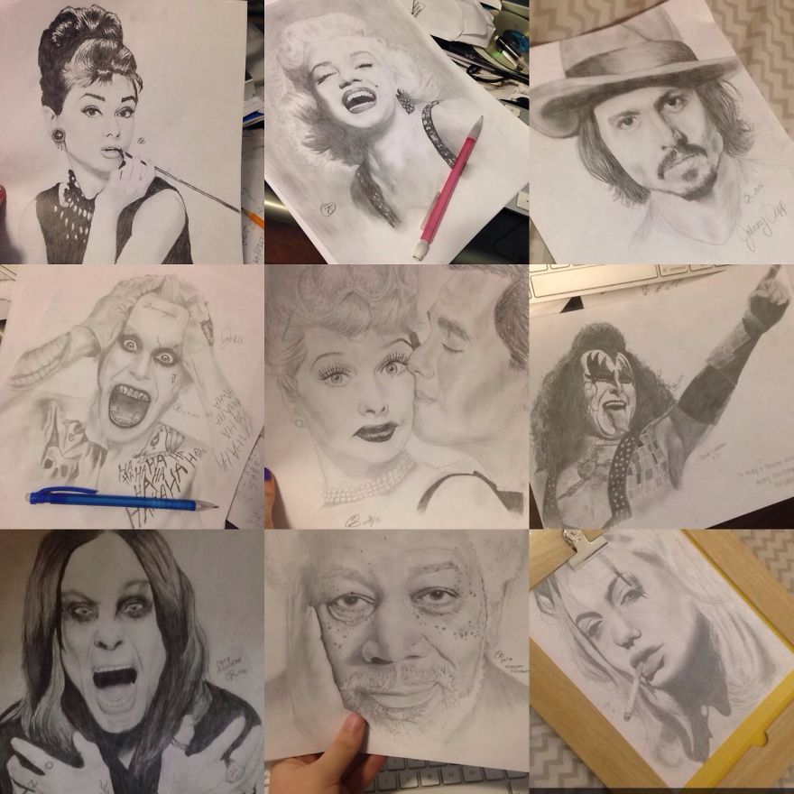 I Make Realistic Drawings With Mechanical Pencils, Printer Paper, And My Finger For Smudging And Shading!