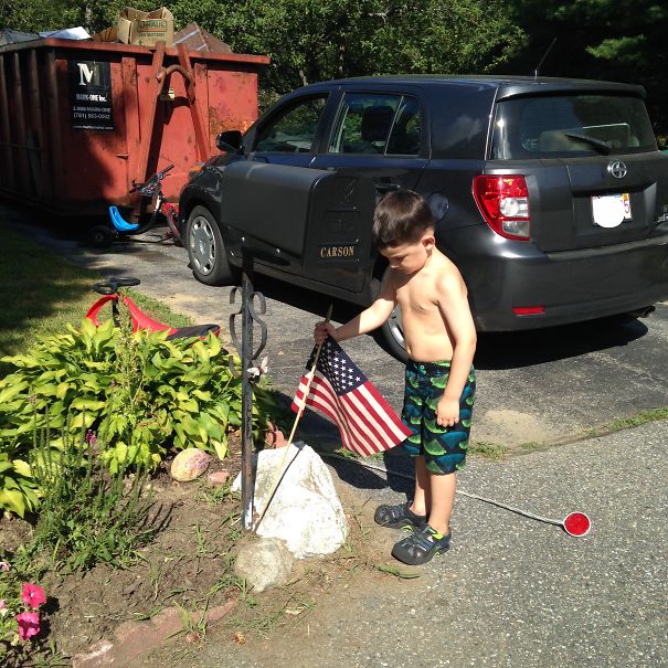 Asked My Son To Put A Letter In The Mailbox And Put The Flag Up