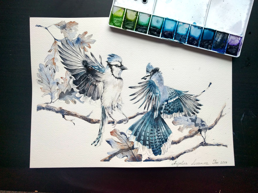 Watercolor Birds To Celebrate My First Anniversary Of Painting With Watercolor