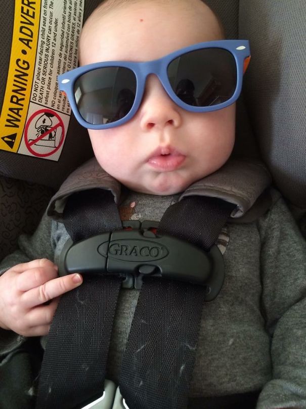 Absolutely Not Staged, Just My Little Mans First Time In Sunglasses.