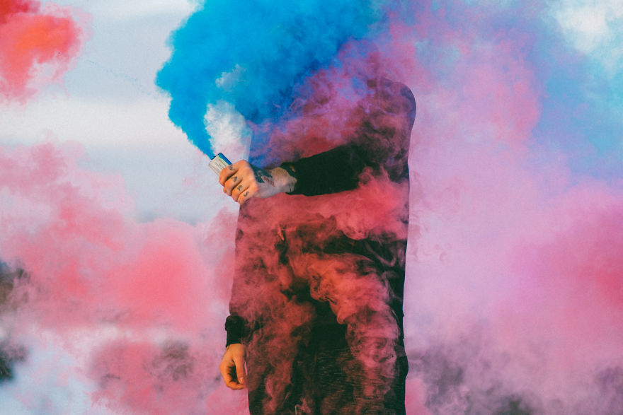 Black To My Colors: I Photographed My Inked Friend On Snow Using Color Bombs